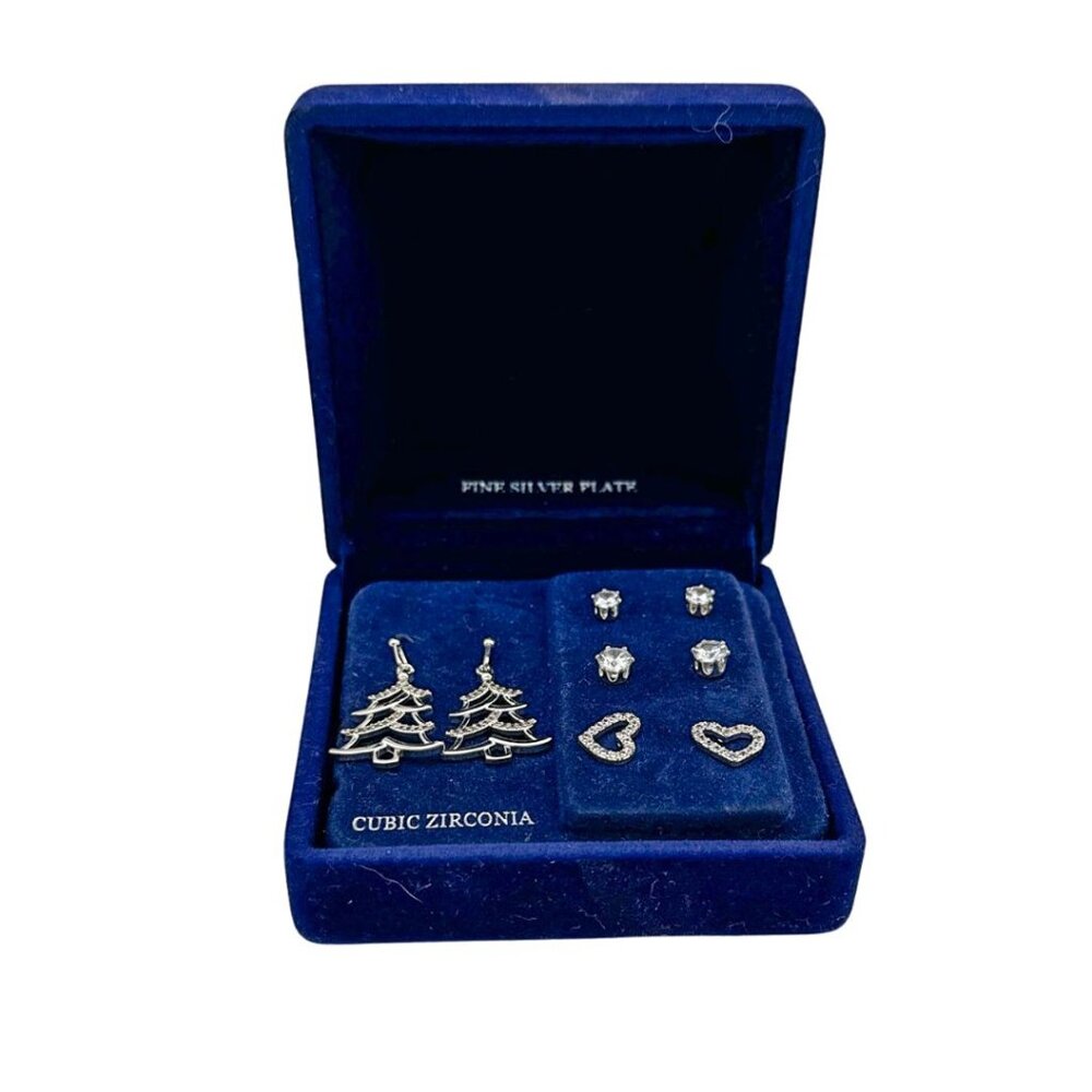 Rh Macy Fine Silver Plated Cubic Zirconia Christmas Tree Earring Set